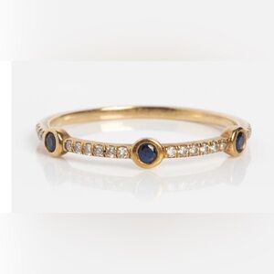 Local Eclectic Solid Gold Slim Sapphire and Diamond Stacking Ring